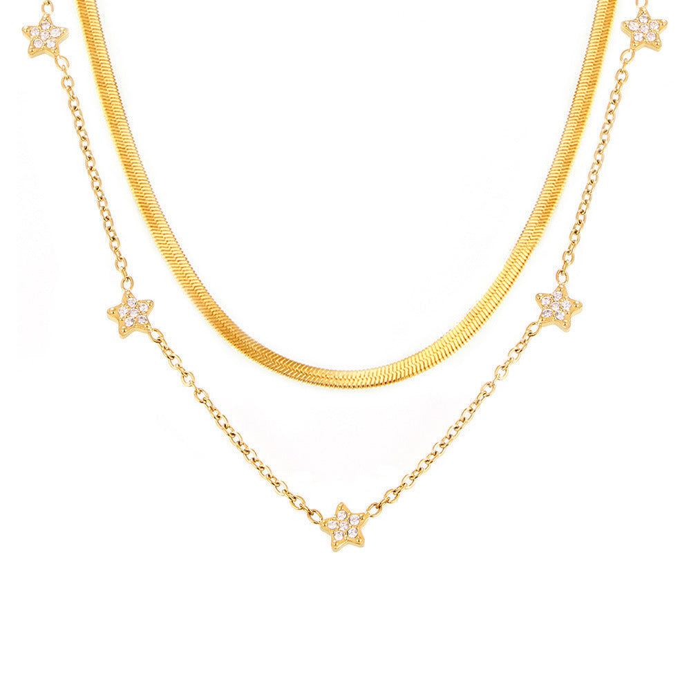 Wholesale Light Luxury Star Design Stainless Steel Zircon Necklace Gift Jewelry Accessory