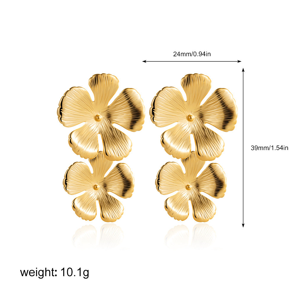 Wholesale 18K gold retro exaggerated multi-layer flower leaves big earrings