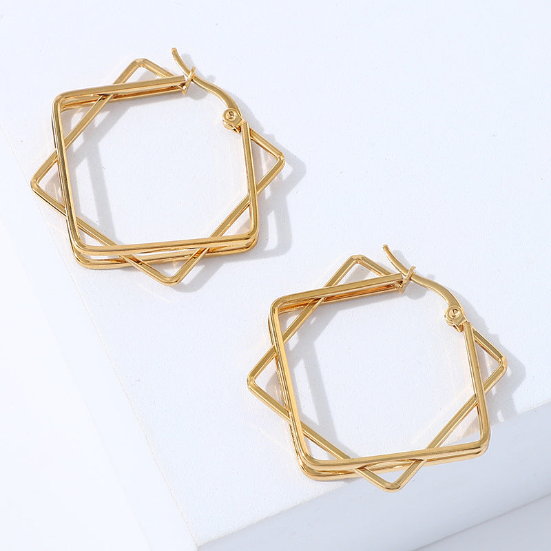 Wholesale Geometric Multi-layer square gold 18K titanium steel earrings