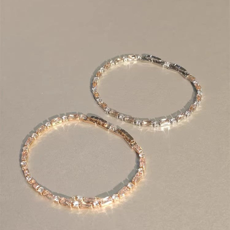 Wholesale Copper Plated Champagne CZ Square Bead Bracelet,  Trendy Geometric Jewelry Accessory for Everyday Wear