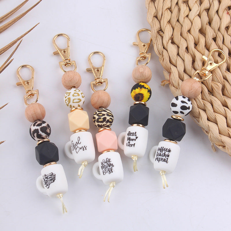 Wholesale Leopard Print Silicone Beaded Lanyard Keychain ACC-KC-GuangTian040