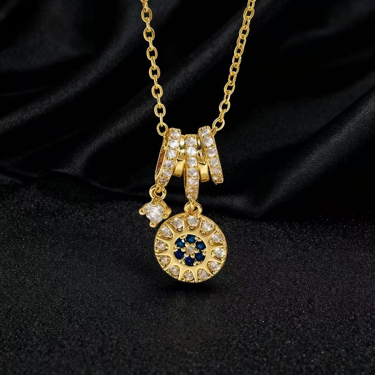 Wholesale Boutique Heart Flower Pendant Necklace Set Colorful Zircon Copper Jewelry Gift