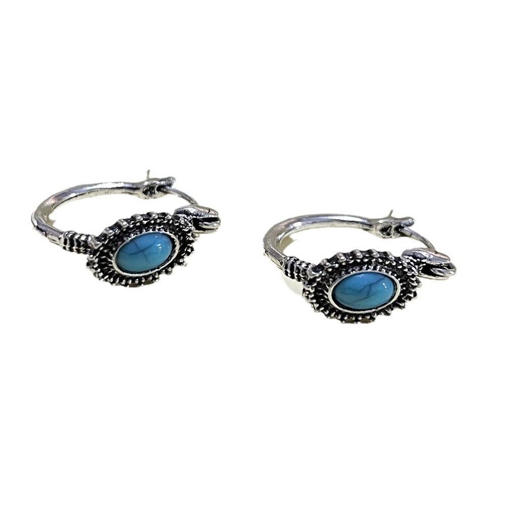 Wholesale retro turquoise earrings ear buckle bohemian style oval earrings