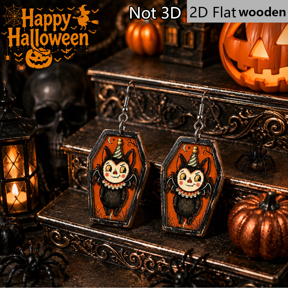 Wholesale Wooden Bat Earrings Vintage Distressed  Coffin Party Jewelry