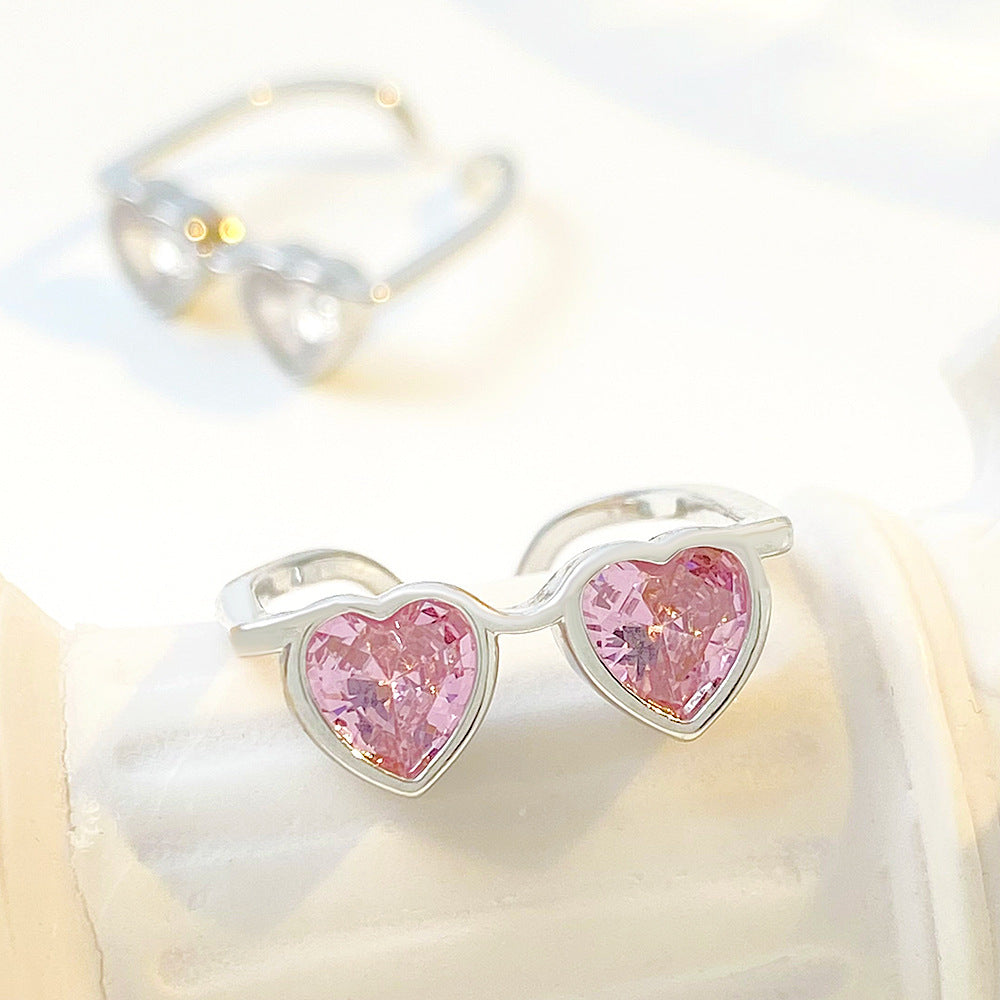 Wholesale Pink Heart-Shaped Glasses Ring
