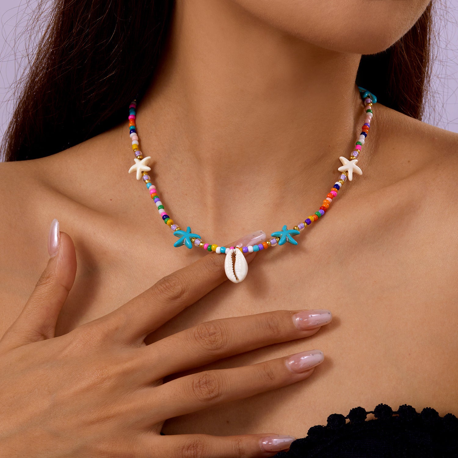 Wholesale Beach Shell Necklace Shell Double Layer Overlapping Necklace Clavicle Chain