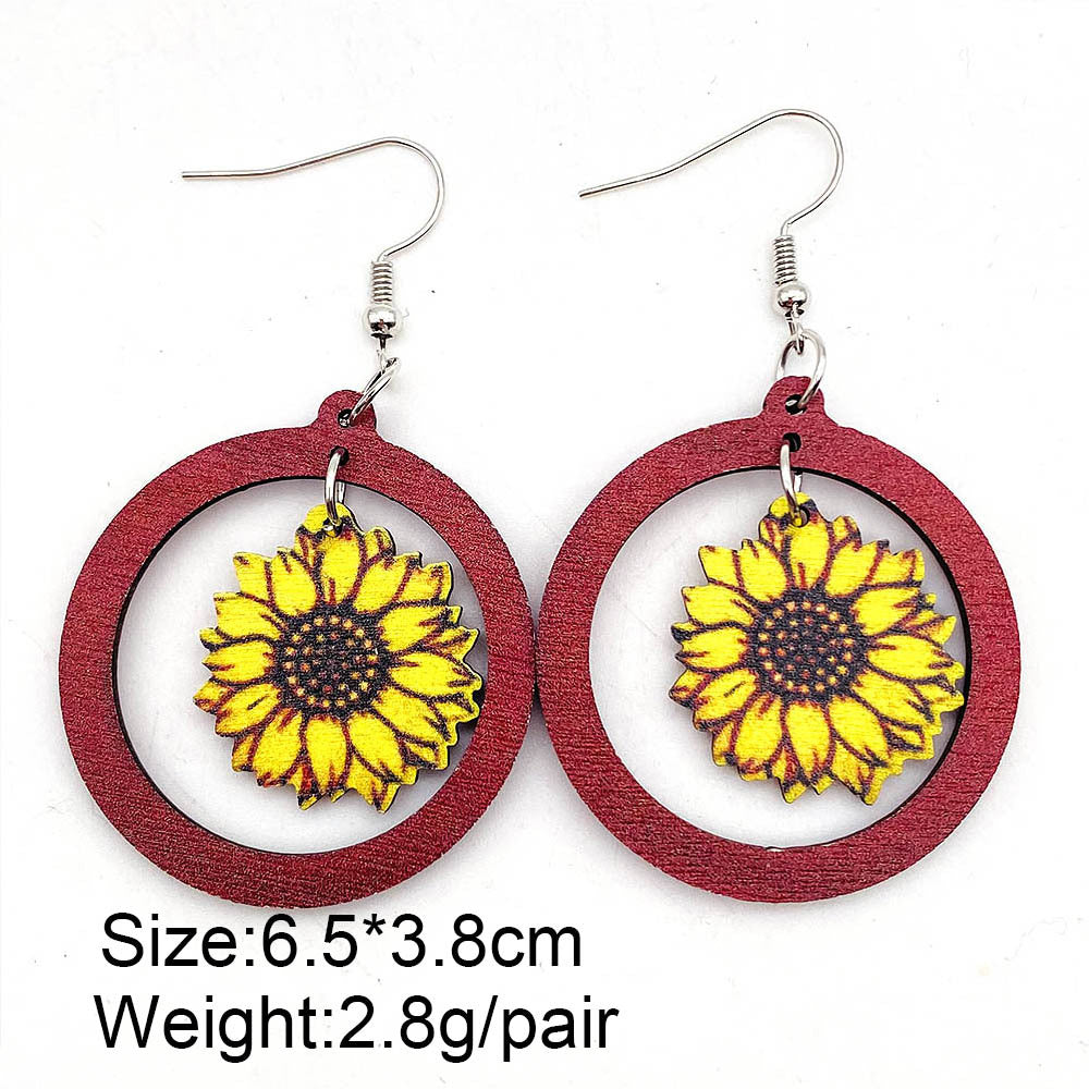 Wholesale Vintage Wooden Western Bullhead Sunflower Bohemian Earrings