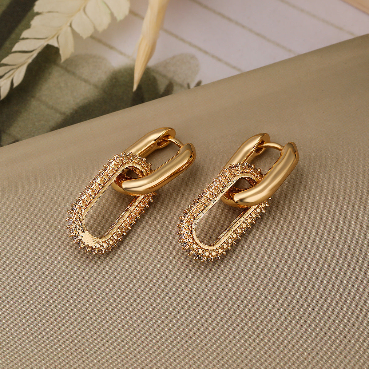 Wholesale Copper Gold Plated Zirconia Geometric Earrings