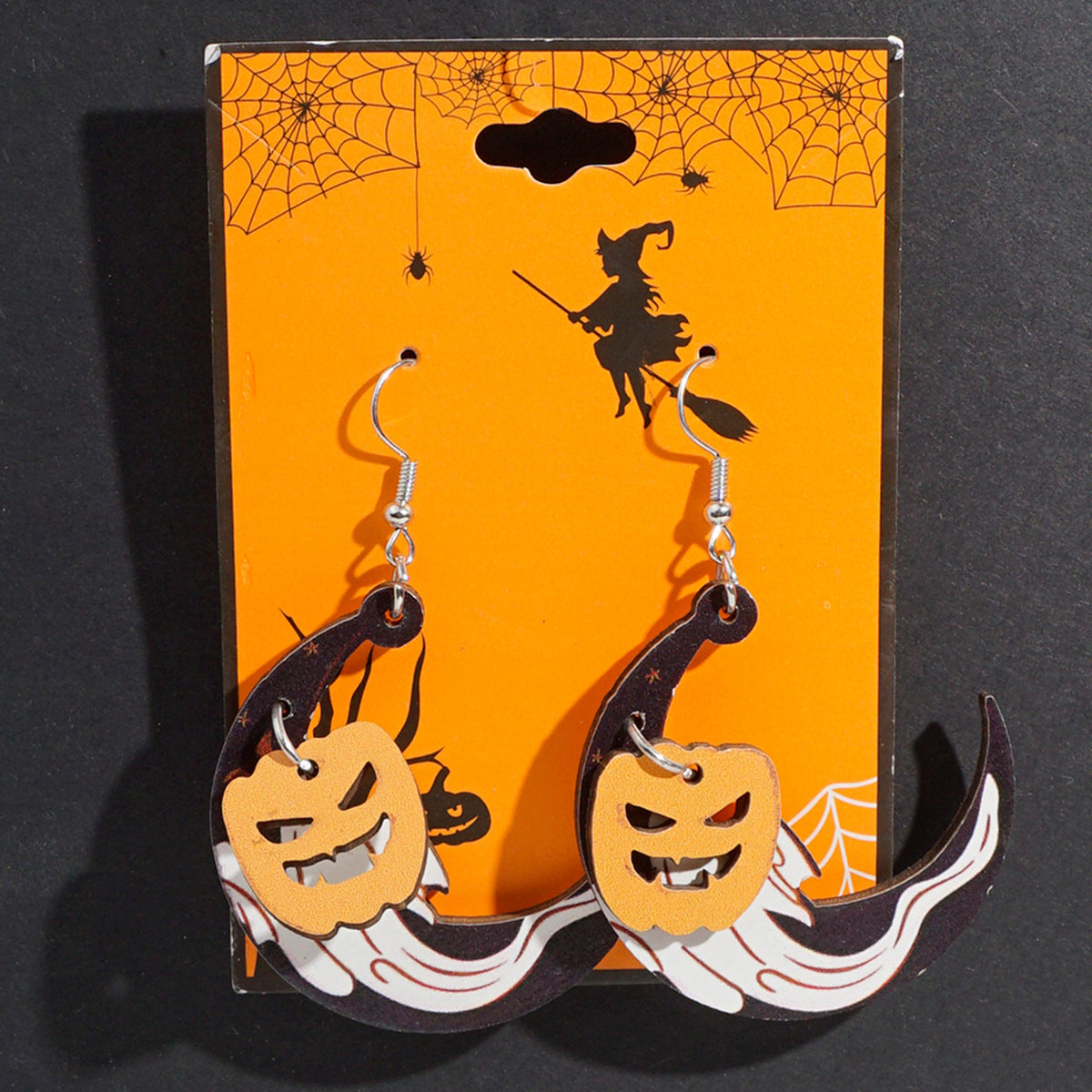 Wholesale Halloween Theme Wooden Earrings  Cartoon Ghost Pumpkin Skull Long Pendant Party  Earrings