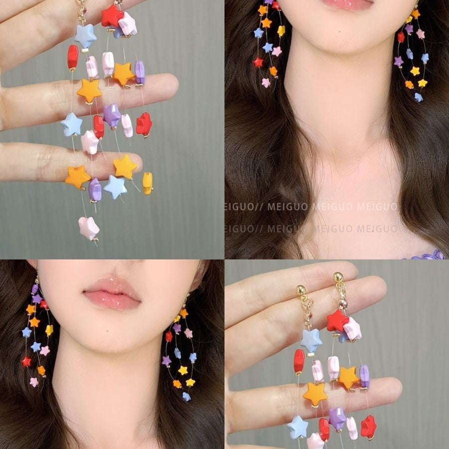 Wholesale Trendy Long Tassel Star Earrings for Women，Alloy Zirconia Heart Design，Party Jewelry Accessory Gift