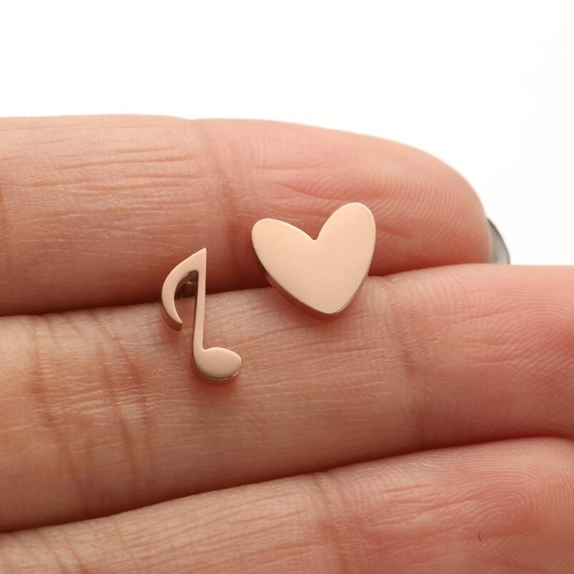 Wholesale Stainless steel Asymmetric Love Note Small Earrings