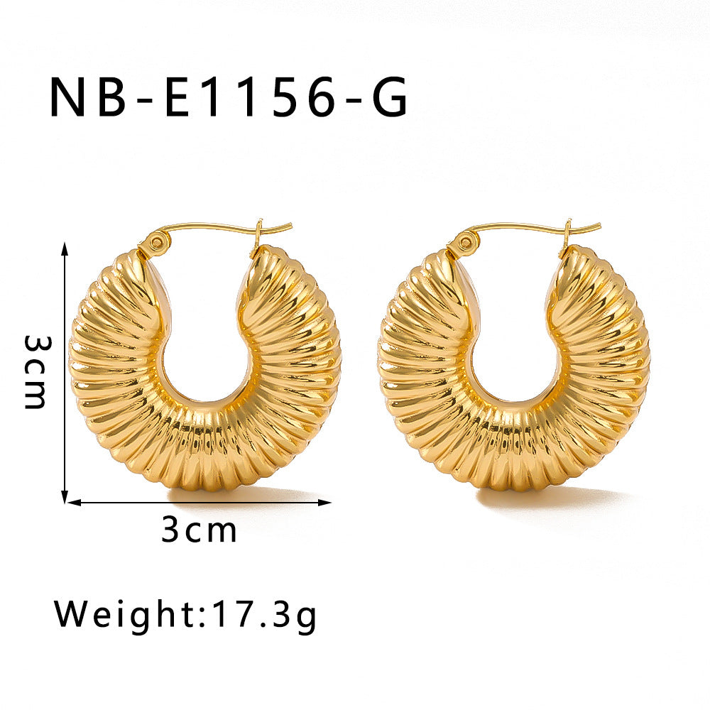 Wholesale Stainless Steel Gold Thread Hollow Earrings 18k Gold Plated Titanium Steel Earrings ACC-ES-Xiny010