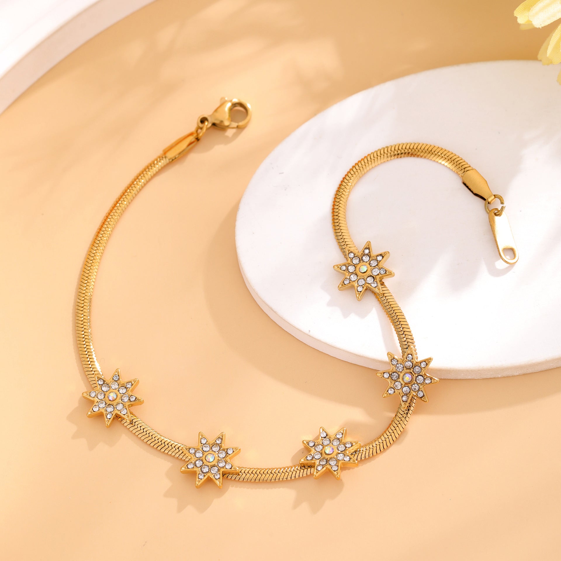 Wholesale stainless steel octagonal star diamond  bracelet