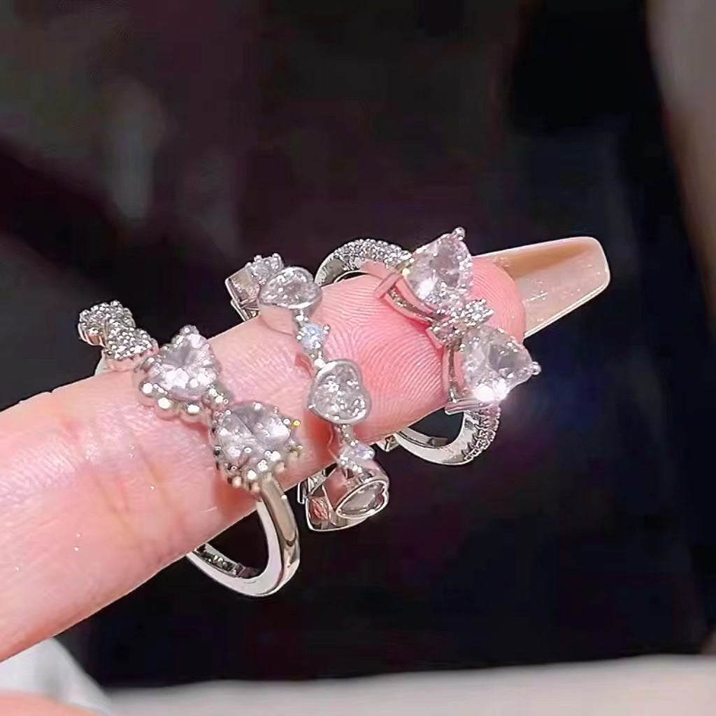 Wholesale Alloy Zircon Heart Bow Ring Three-Piece Set