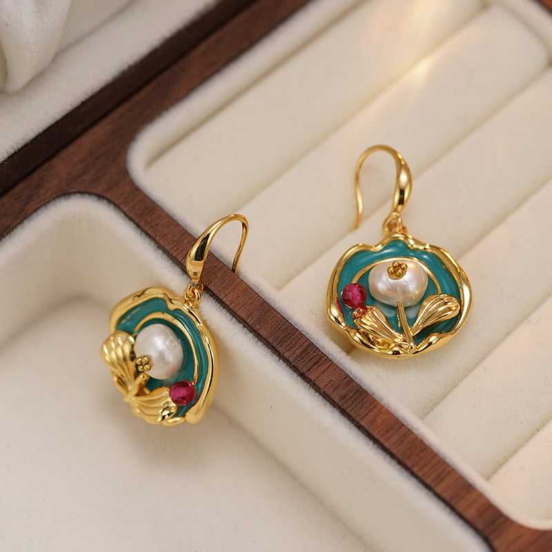 Wholesale Oil Drop Earrings Oil Painting Natural Pearl Earrings