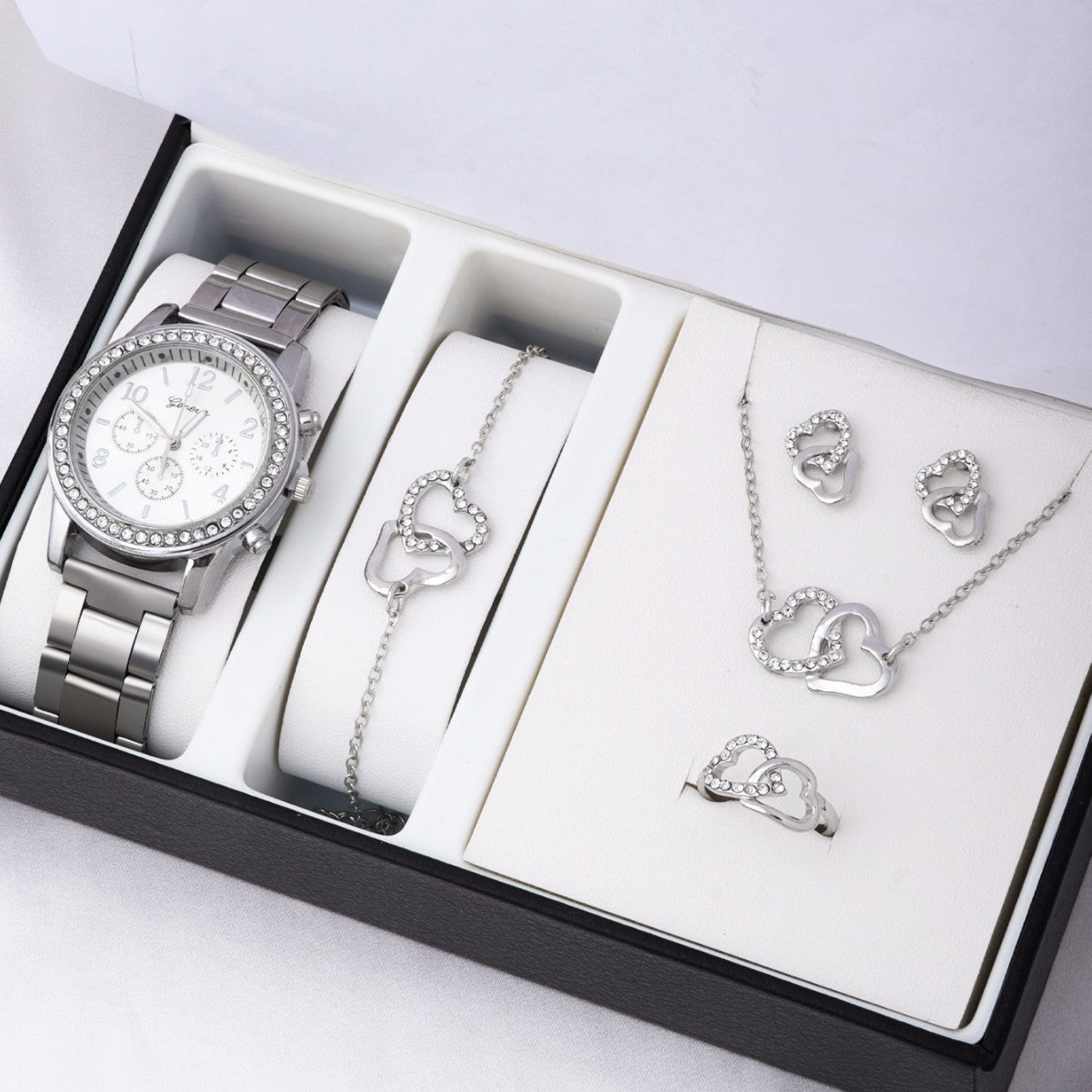 Wholesale Jewelry set  double heart necklace bracelet earrings bracelet pendant four-piece  accessories