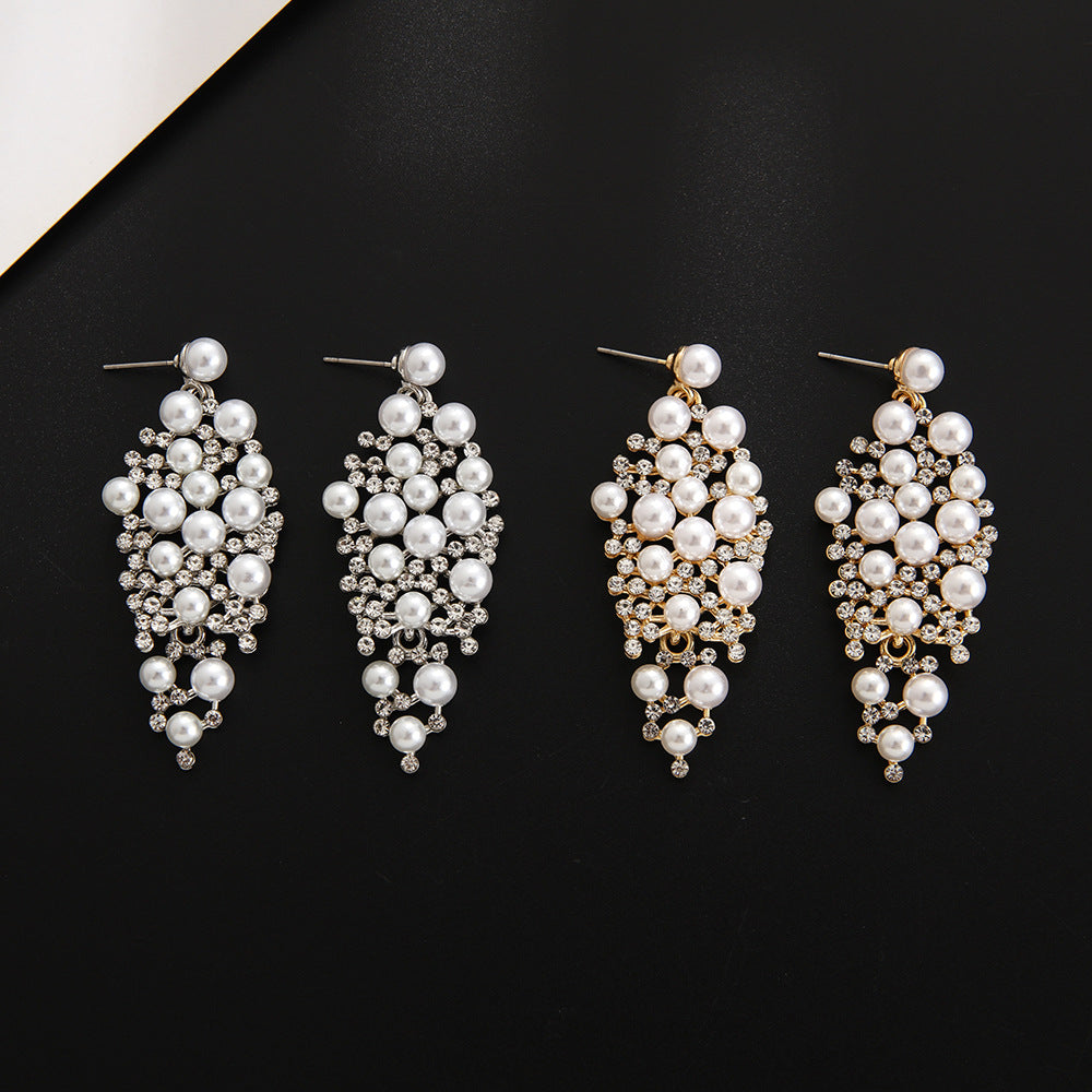 Wholesale Drop Shape Pearl Earrings for Women,  Zinc Alloy with Pearl Accents,  Trendy Jewelry Accessory for Party or Gift