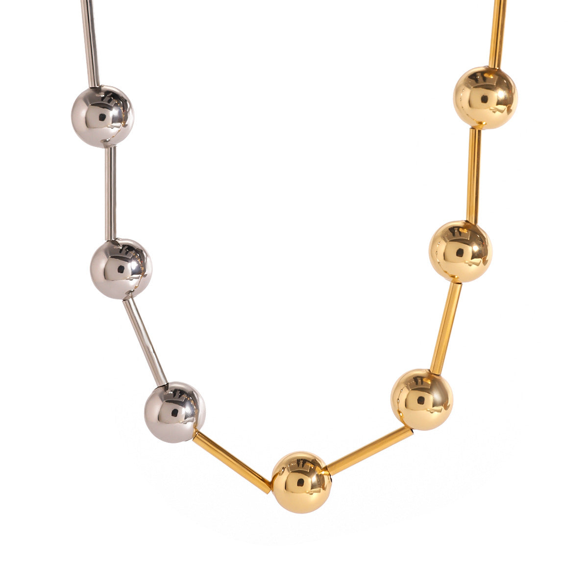 Wholesale 18k gold stainless steel gold and silver color matching steel ball necklace