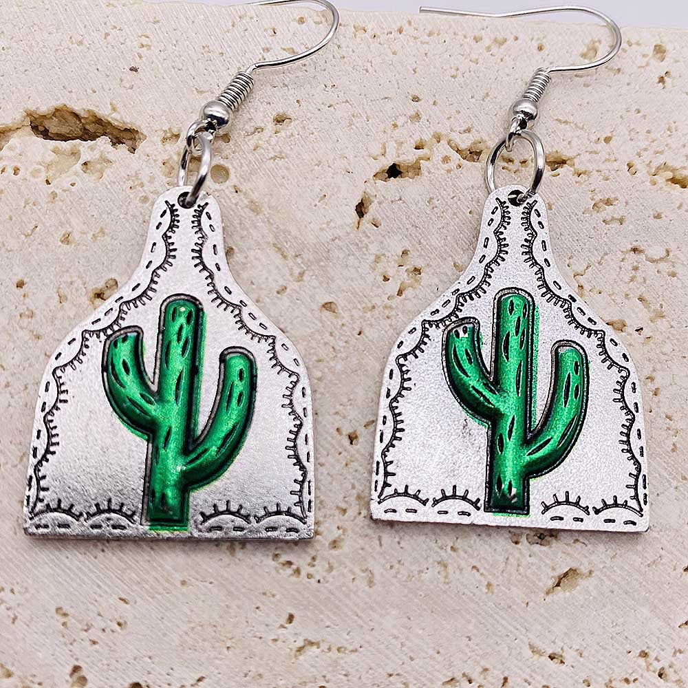 Wholesale  Cactus vintage ethnic style bump turquoise flower earrings