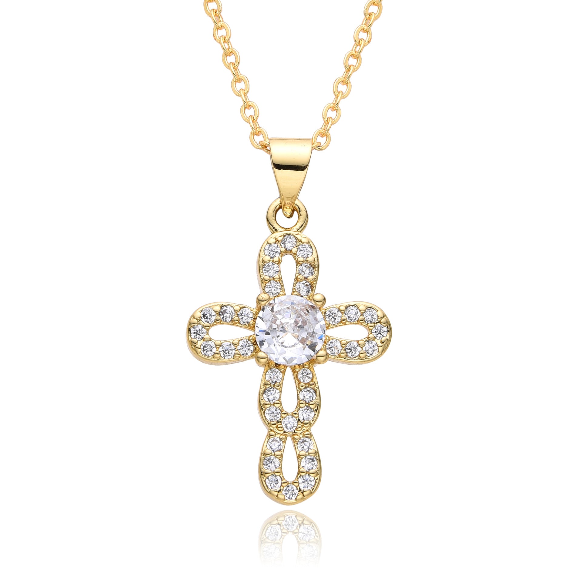 Wholesale Pearl zircon cross necklace  light luxury personalized colorful  necklace