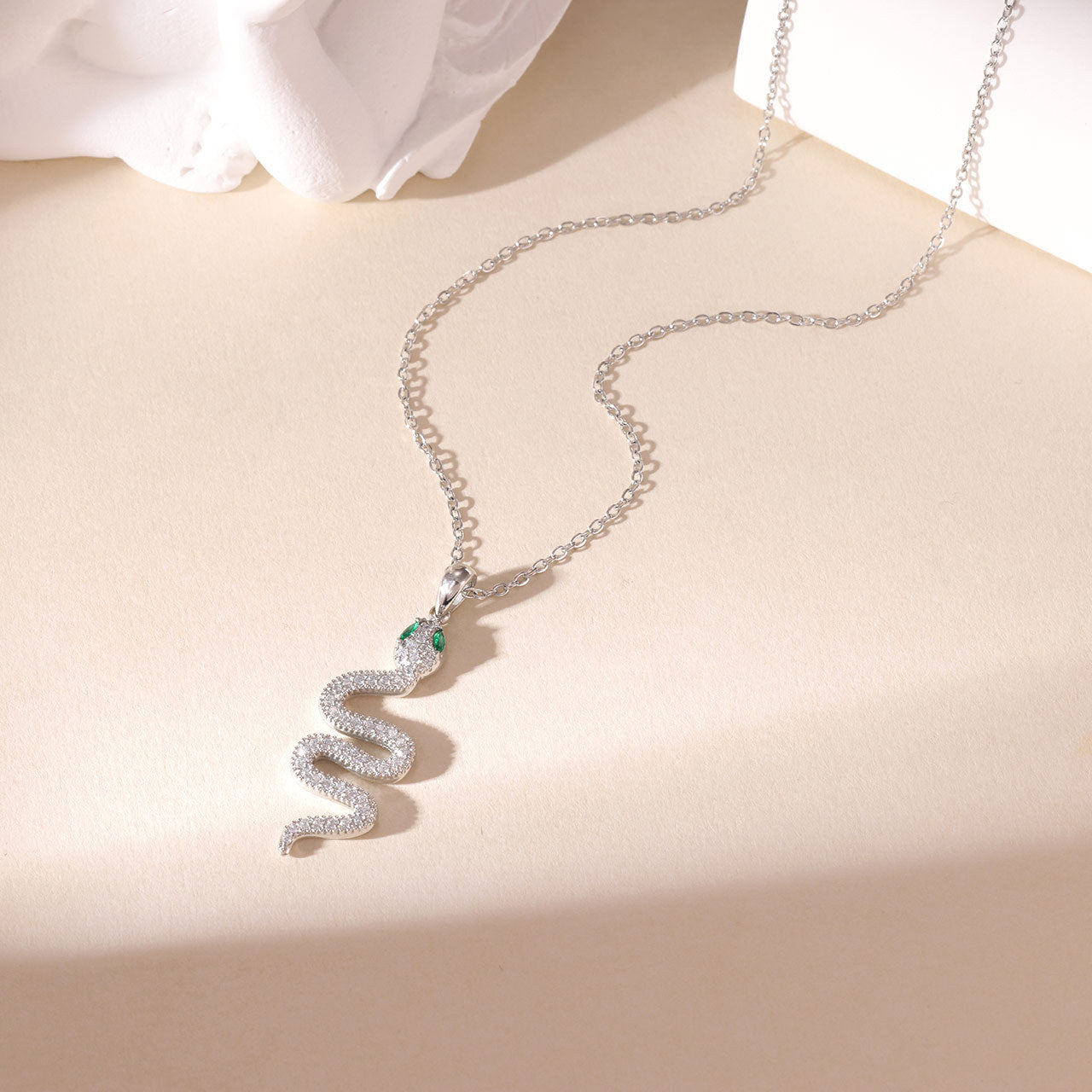 Wholesale Titanium Steel Zodiac Snake Necklace with Inlaid Diamonds