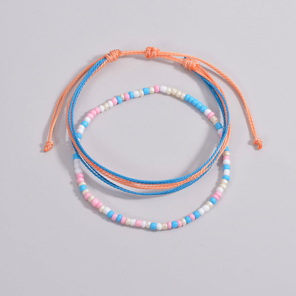 Wholesale Colorful Beaded Colorful Braided Rope Adjustable  Anklets
