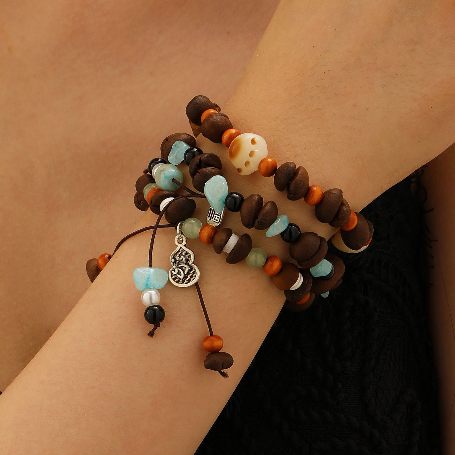 Wholesale New Chinese Style Cat Paw Coffee Bean Beaded Bracelet Unisex Retro Fashion Jewelry Accessory Boutique Gift