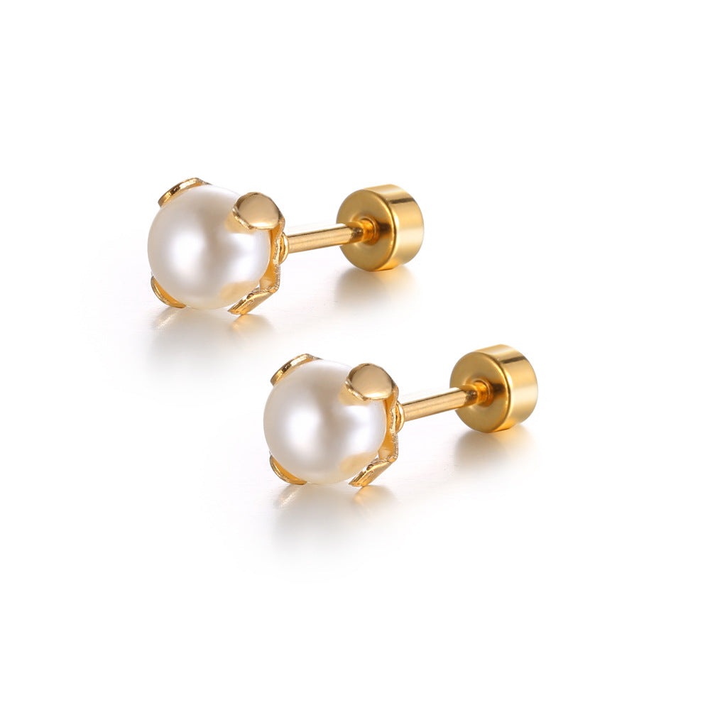 Wholesale Titanium Steel Mini Pearl Earrings ACC-ES-Yixin013