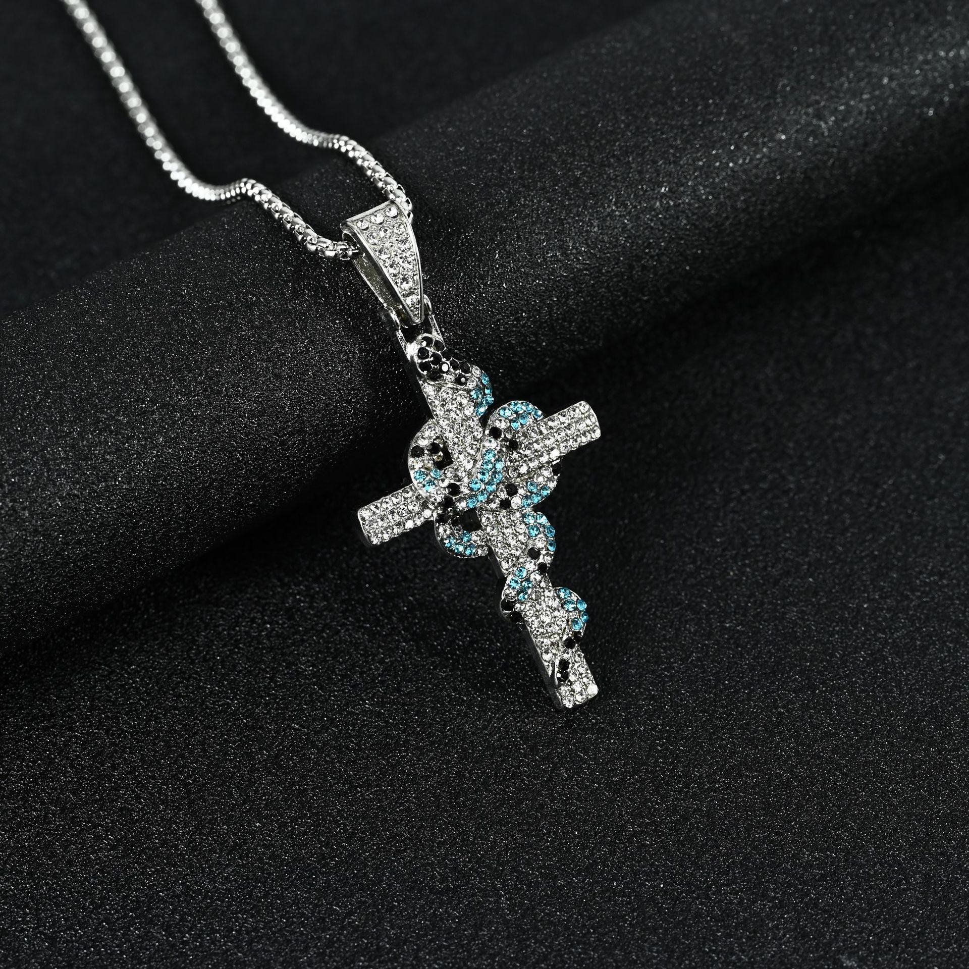 Wholesale Retro Hip Hop Cross Snake Pendant Necklace Zinc Alloy Zircon Men S Jewelry Accessory