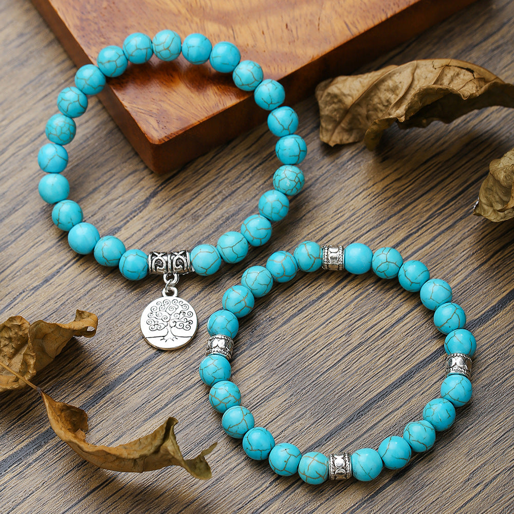Wholesale Two 8mm turquoise bead World Tree pendant bracelets