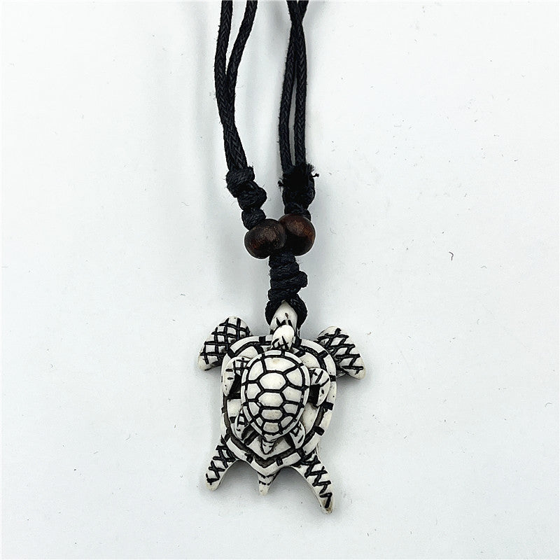Wholesale Vintage Turtle Necklace Carved Turtle Pendant Resin Sweater Chain ACC-NE-ShuangDe001