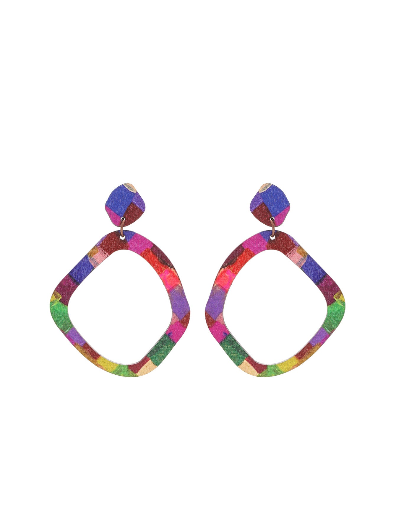 Wholesale  Bohemian Style Colorful Leaf-shaped Wooden Earrings