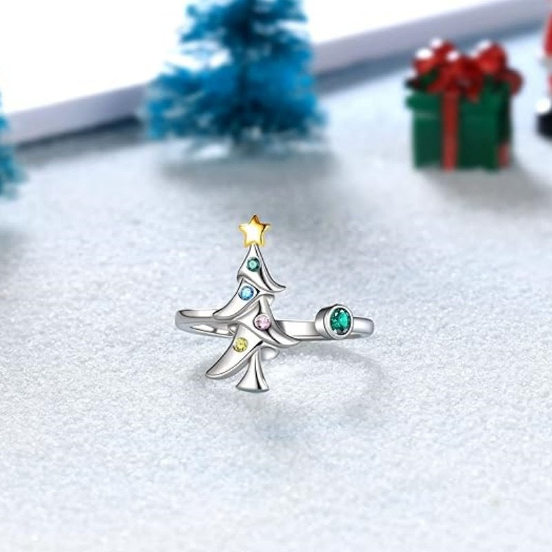Wholesale diamond ring Christmas tree design opening adjustable ring