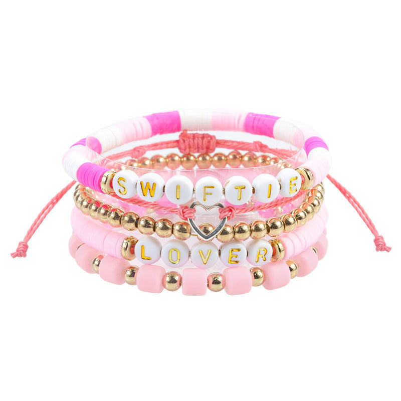 Wholesale Fan Bracelet Elastic Personality Color Letter Multi-layer Beaded Hand Jewelry Set ACC-BT-YiYe012