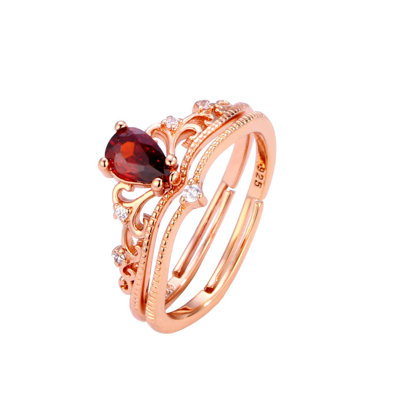Wholesale Inlaid Reverse Garnet Crown Ring