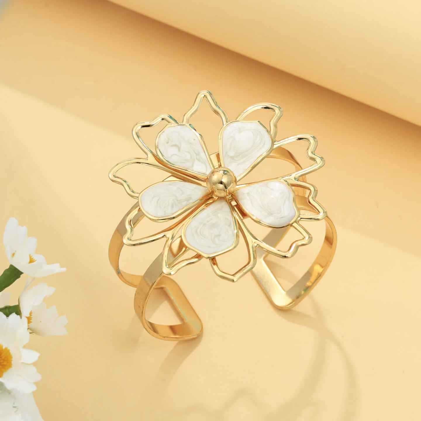 Wholesale Double-Layer Hollow Three-Dimensional Flower Ring