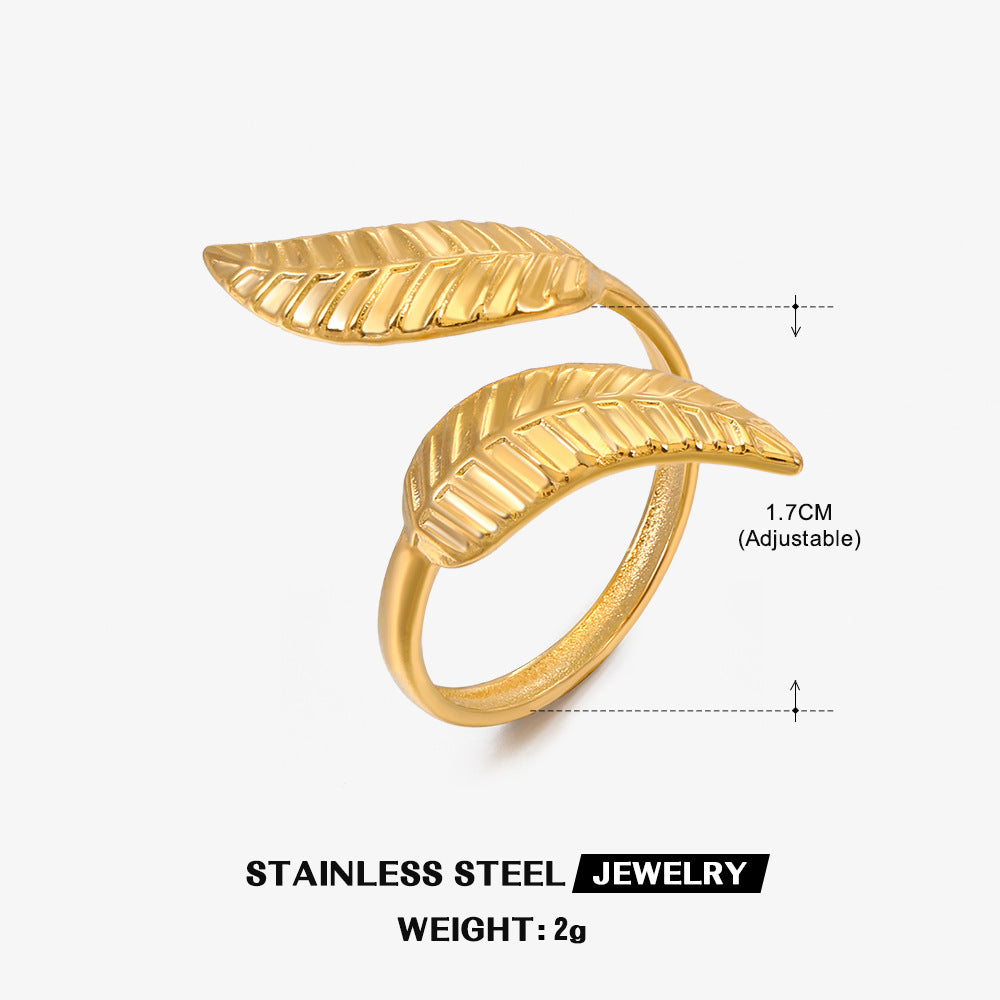 Wholesale Stainless Steel Rings Leaf Ring Vintage Adjustable Rings 18K Gold Plated Rings ACC-RS-JiaLi002