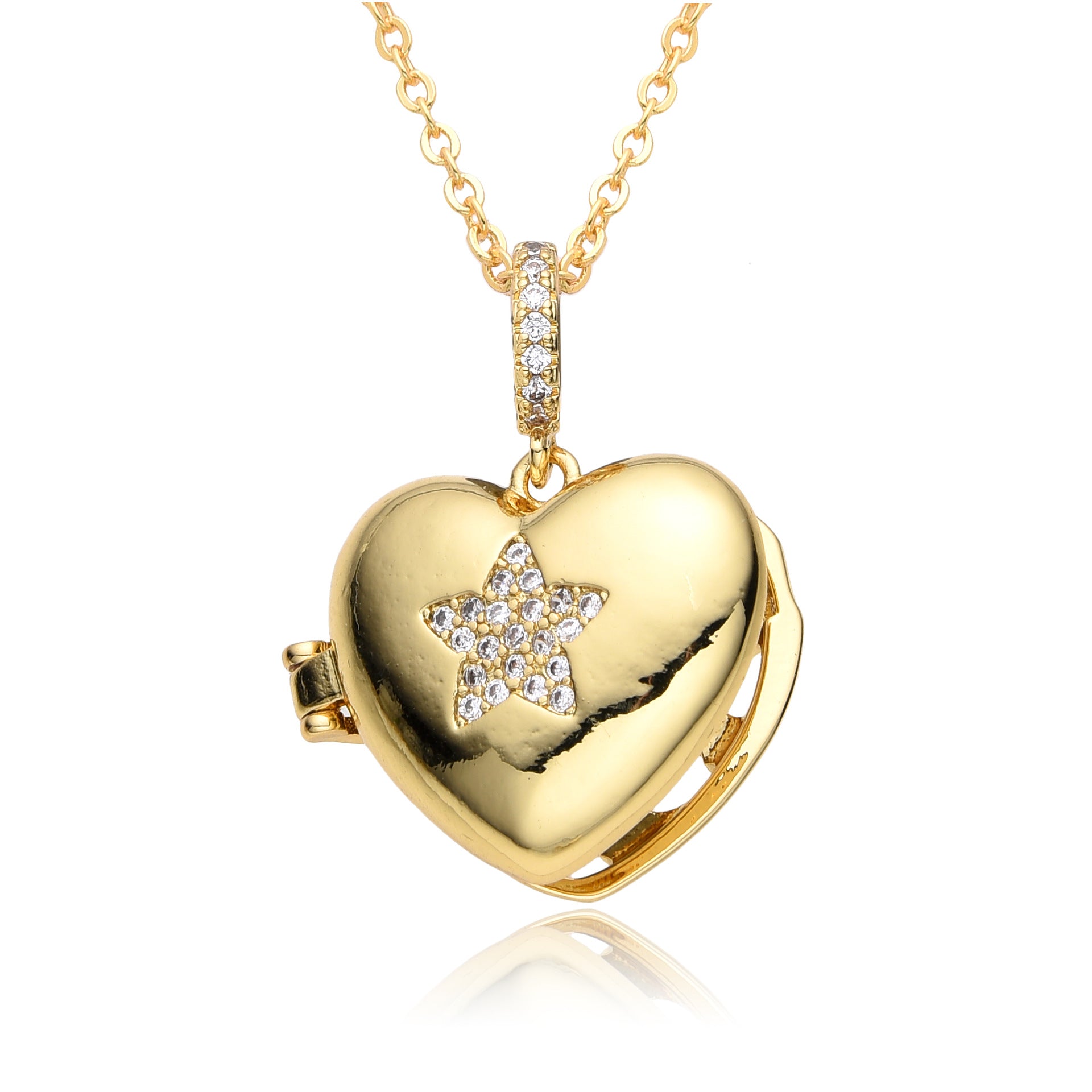 Wholesale  love heart-shaped photo box album love moon five-pointed star micro-inlaid pendant open and close necklace