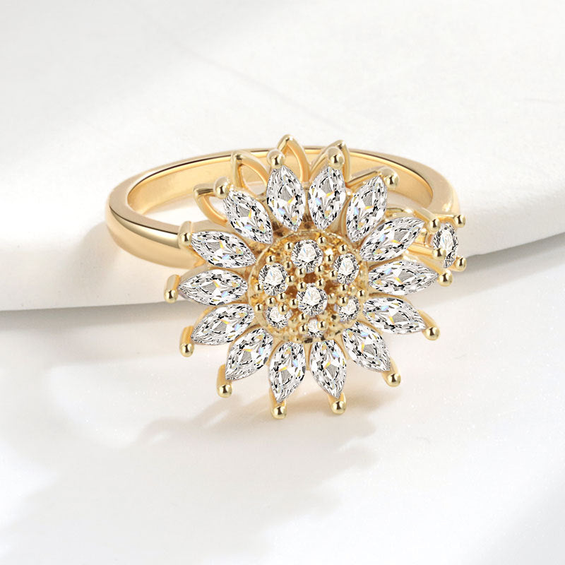 Wholesale Adjustable Geometric Sunflower Rotating Ring Fashion Jewelry Accessory