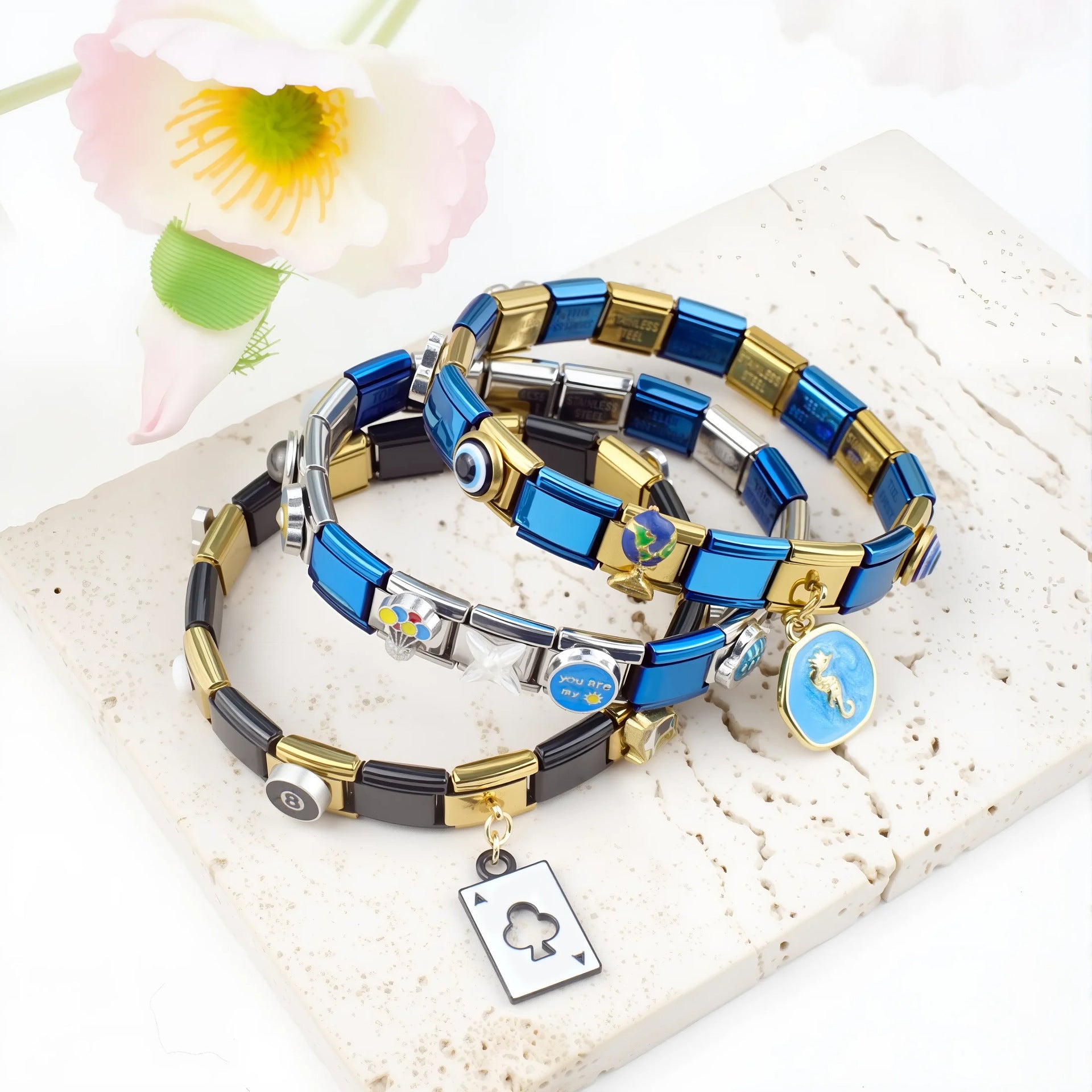 Wholesale Italian Charm Bracelet 9mm DIY Splicing Color Stainless Steel Composable Bracelet