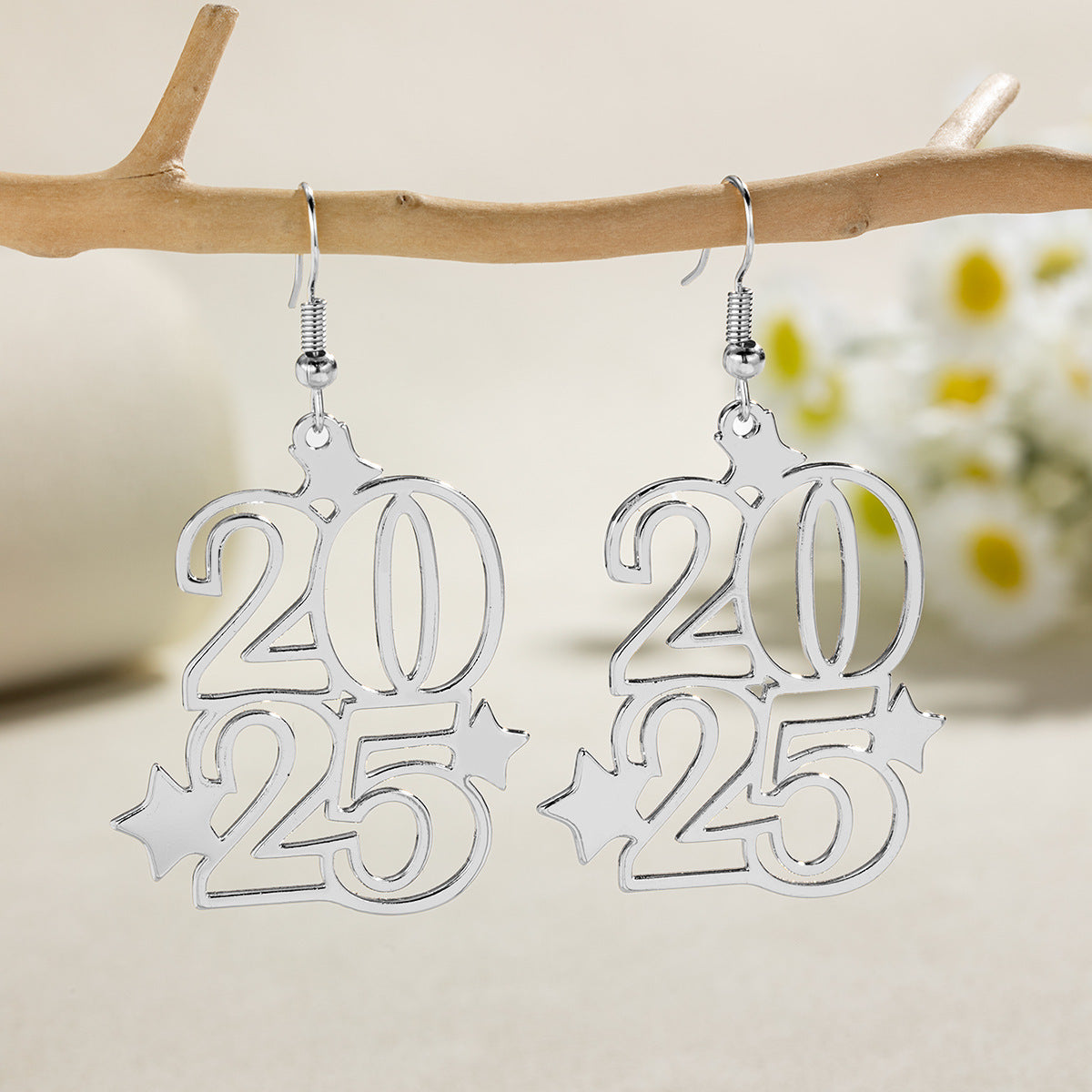 Wholesale  Hollow Star 2025 Pendant Alloy Earrings