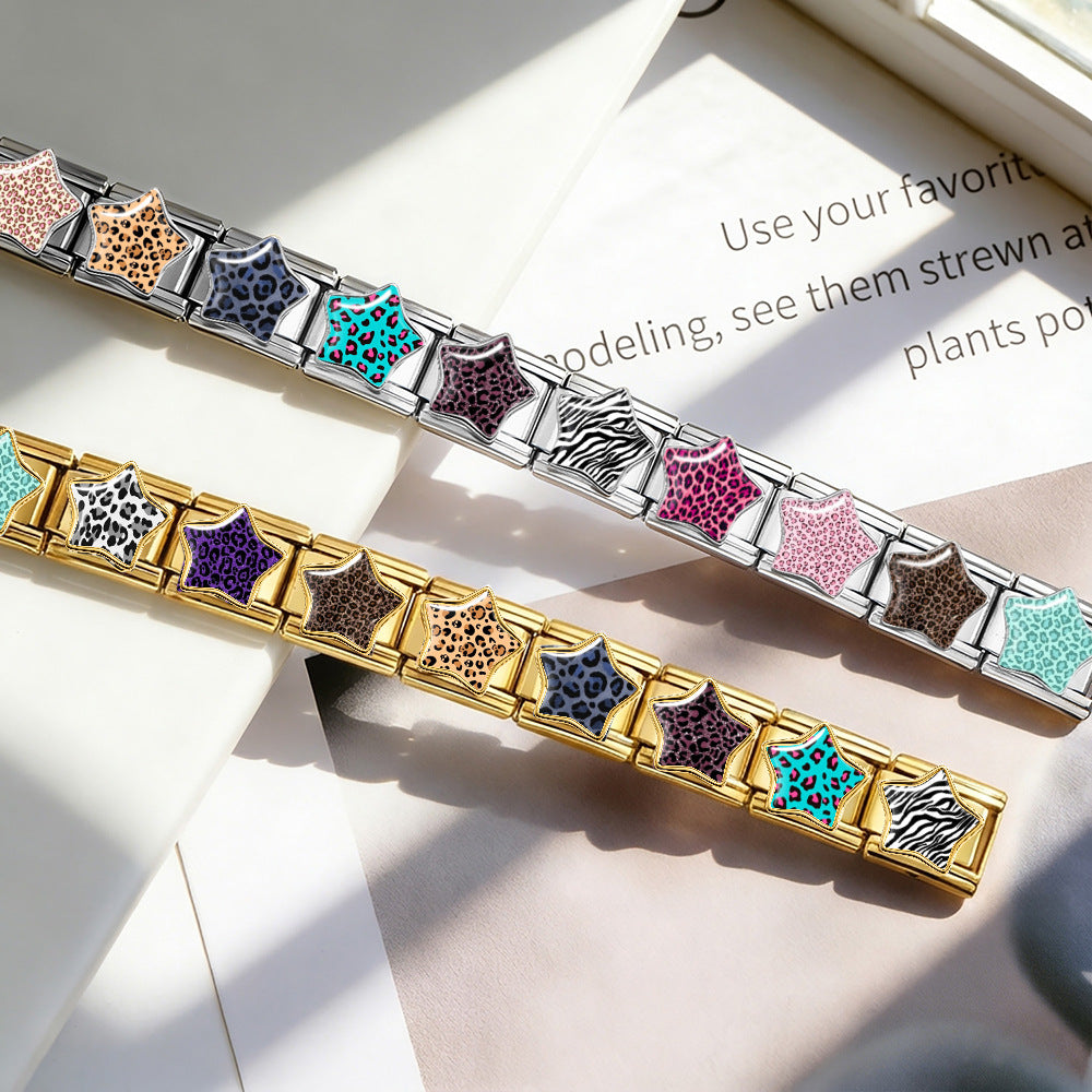 Wholesale Leopard Print Star Stainless Steel Modular Bracelet Fashion Accessory for Resale
