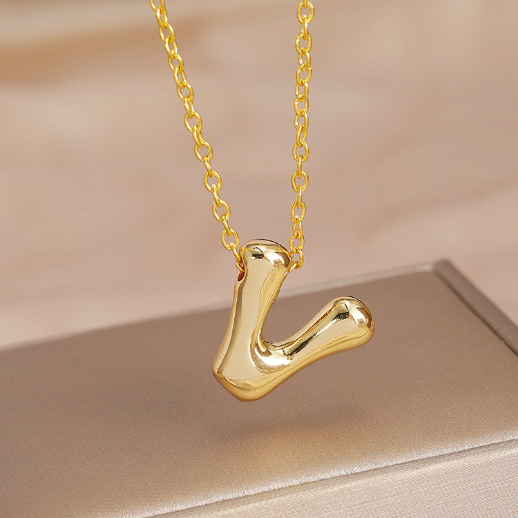 Wholesale Brass Glow Balloon Bubble Cute Chubby 26 English silver Letter Pendant Necklace