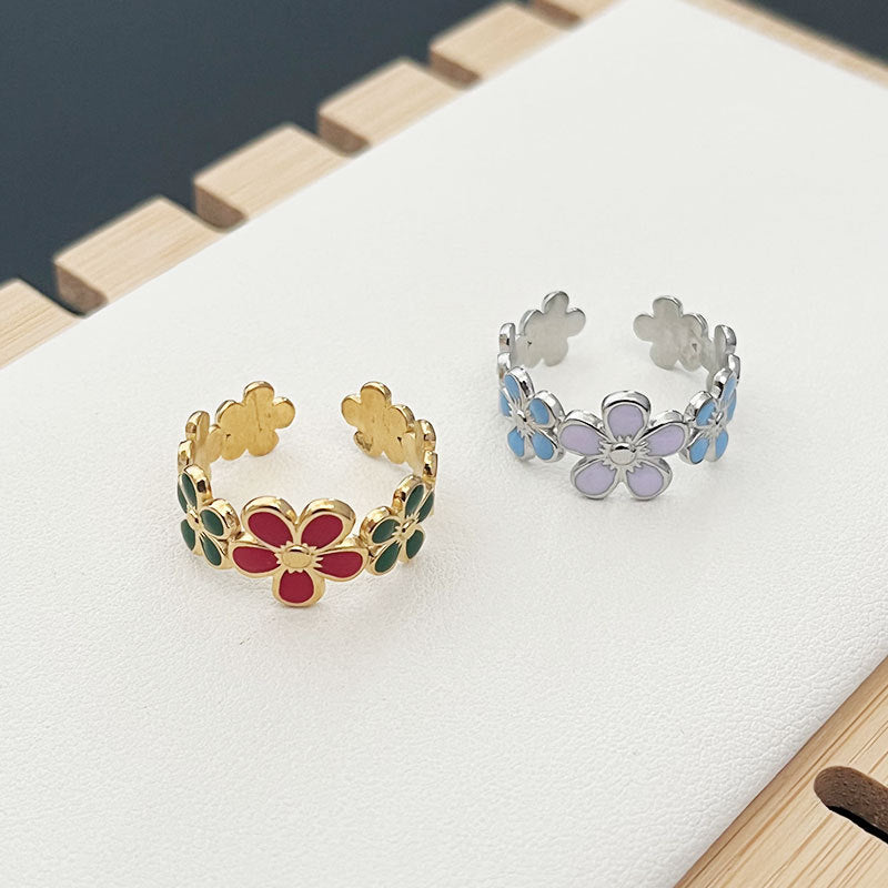 Wholesale color drop small flower opening ring