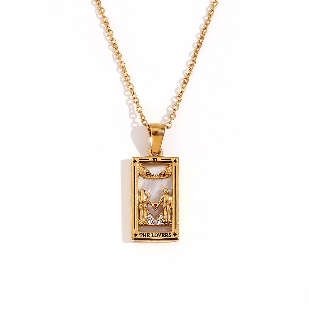 Wholesale Tarot Pendant Necklace 18K Gold Plated Stainless Steel Retro Trendy Jewelry Gift