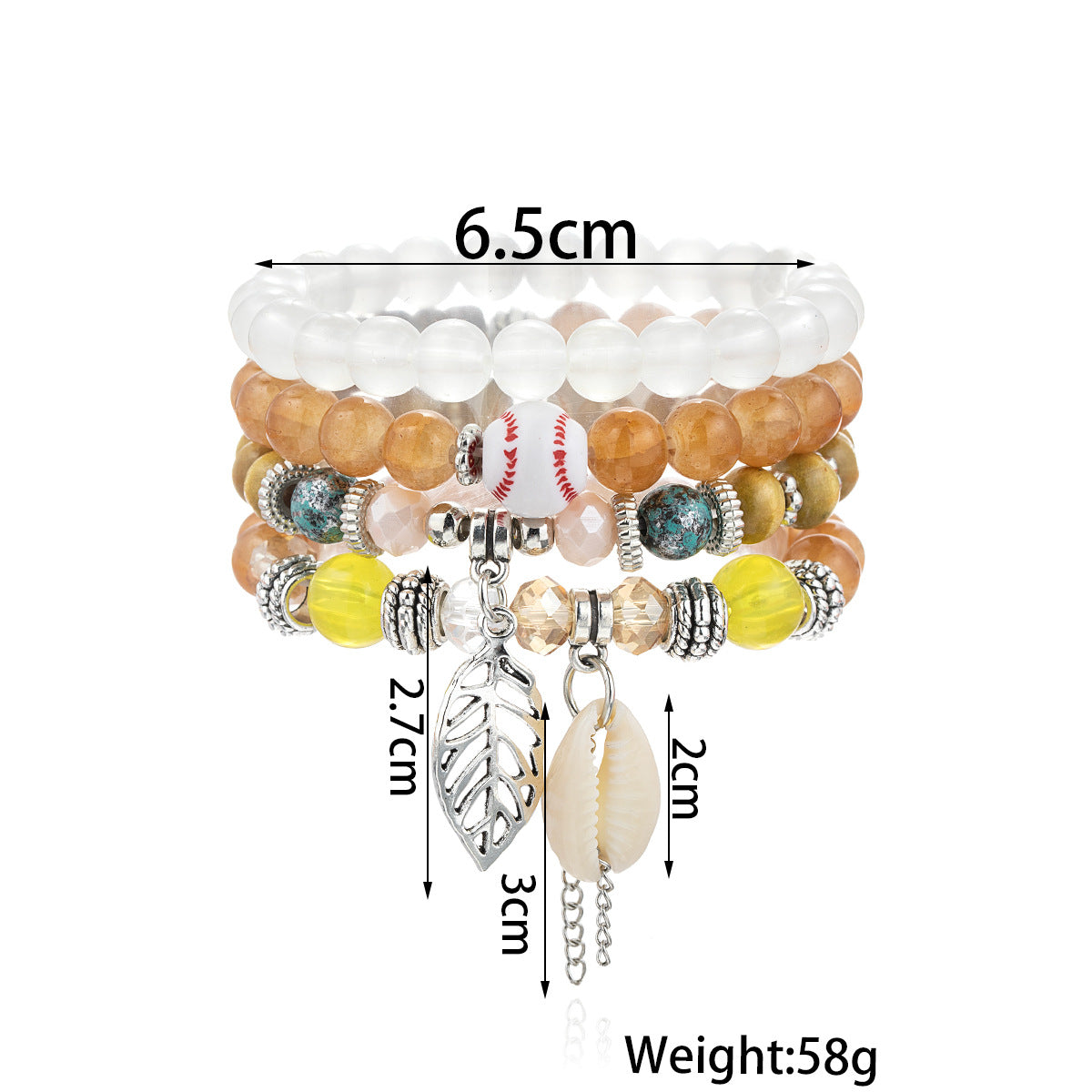 Wholesale Ocean-themed seashell,  leaf,  and wooden bead elastic rope bracelet