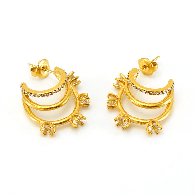 Wholesale  creative temperament inlaid zircon stainless steel non-fading earrings