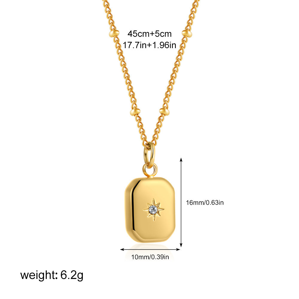 Wholesale  stainless steel 18K gold solid small tag inlaid zircon pendant necklace