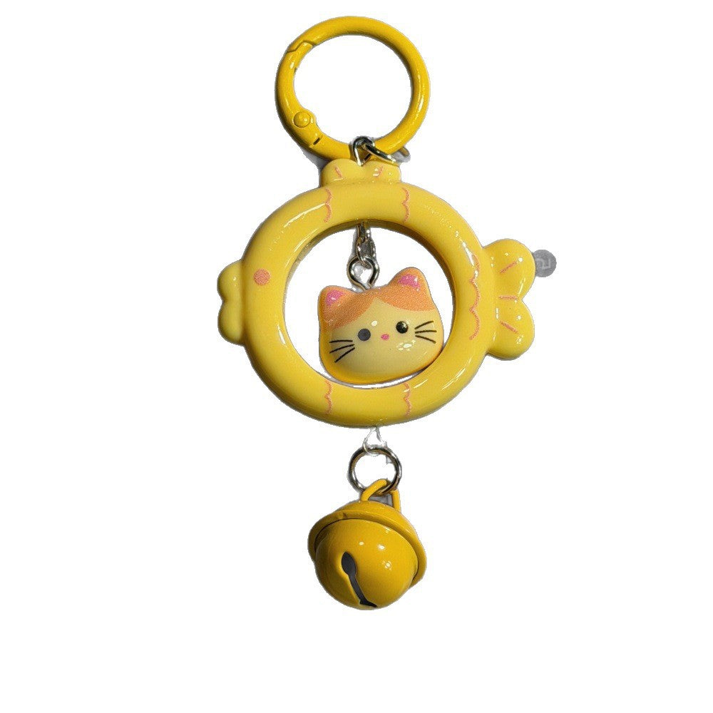 Wholesale Cartoon Cat and Fish Keychain with 3D Bell Pendant Decorative Bag Charm Gift