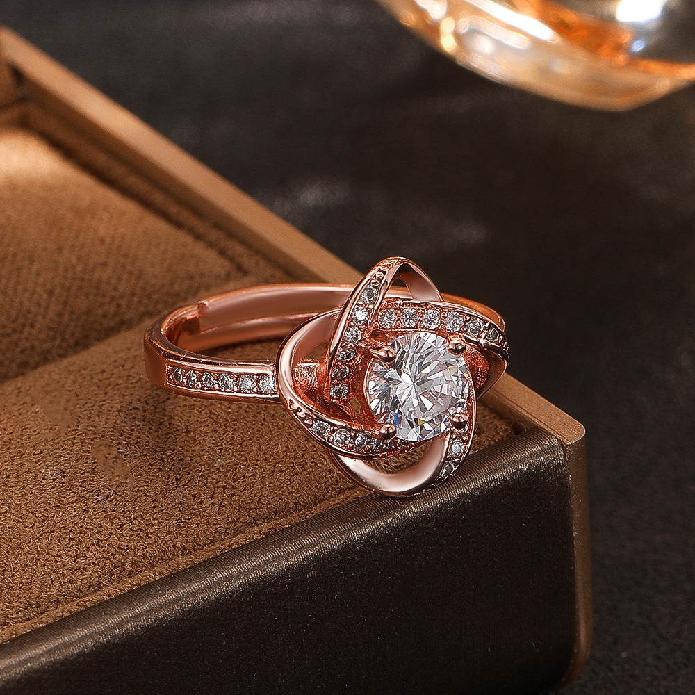 Wholesale Chic Zircon Simulated Moissanite Ring For Women Gold Tone Fashion Jewelry Accessory Boutique Resale Gift